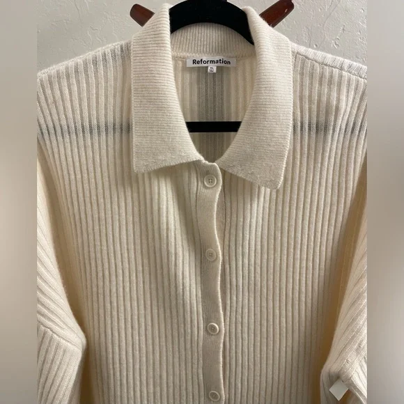 NEW Reformation Fantino Cashmere Collared Cardigan In Gossamer Size XL - Picture 13 of 17
